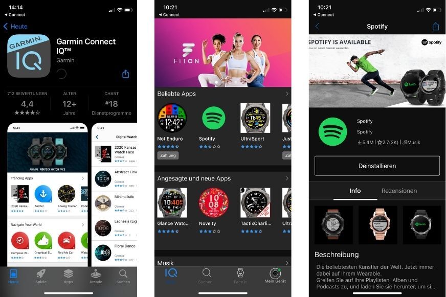 Man sieht den geöffneten IG-Shop in der Garmin Connect App. 